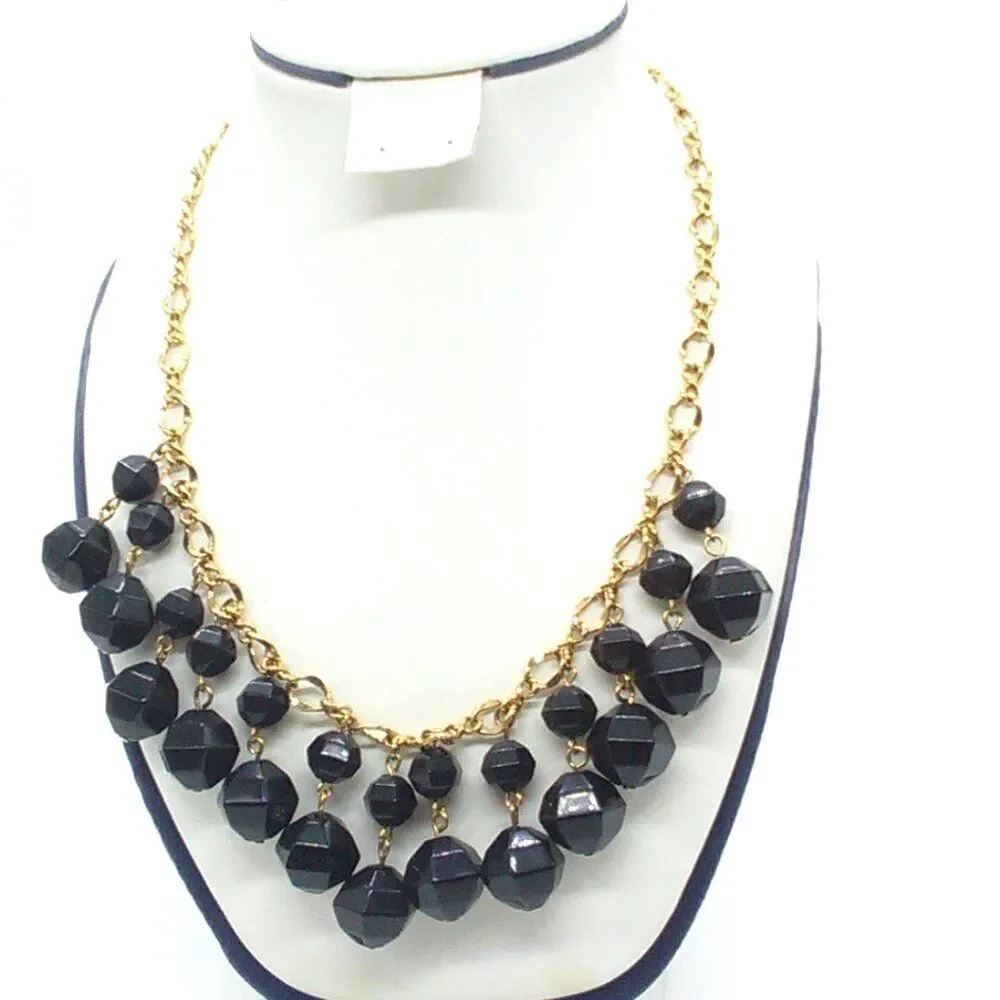 Kate Spade NY Black Faceted Bead Gold Plated Statement Necklace 17-19